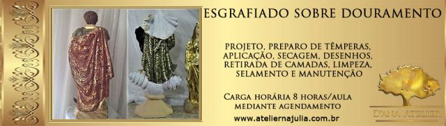 curso douramento esgrifado esgrafito sgrafitto desenho sobre ouro arte do ouro no atelier ana julia ps